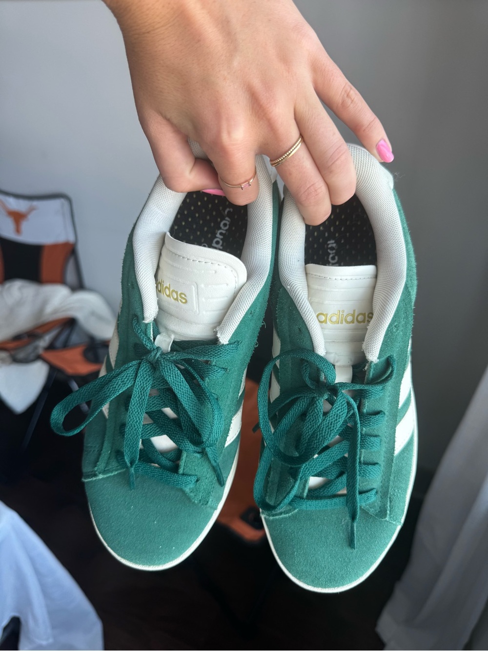 adidas Women’s Green Suede Sneakers with White Stripes